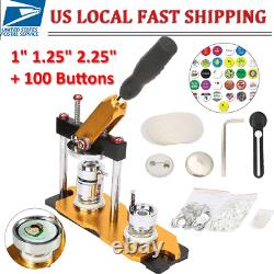 1 1.25 2.25 Button Maker Badge Machine with100 Sets Circle Button Parts Rotate