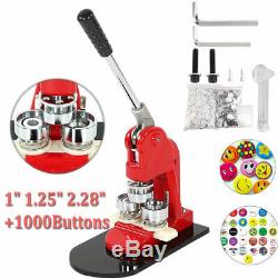 1 1.25 2.28 Button Maker Badge Punch Press Machine 1000 Parts + Circle Cutter