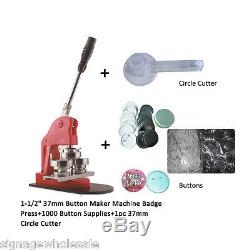 1-1/2 37mm Button Maker Machine+1000 Badges Supplies + 1pc 37mm Circle Cutter