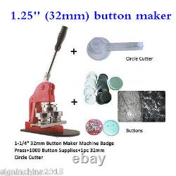 1-1/4 32mm Button Maker Machine Badge Press+1000 Button Supplies+1pc 32mmCutter