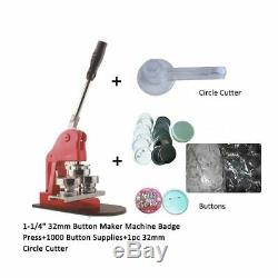 1-1/4 32mm Button Maker Machine Badge Press +1000 Buttons, 1pc Circle Cutter