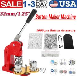 1.25 32mm Button Maker Machine DIY Round Pin Badge Press Machine with 1000 Button