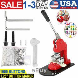 1.25 Button Maker Punch Press Machine 1000 Pin Badge Parts + Circle Cutter USA