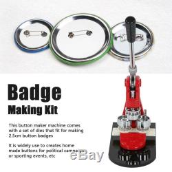 1 25mm Button Maker Machine with 1000 Buttons Circle Badge Punch Press Pin USA