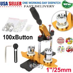 1 25mm Rotate Badge Button Maker Machine DIY + 100 Buttons Badge Punch Press