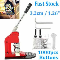 1.26 Button Maker Punch Press Machine 1000 Pin Badge Parts with Circle Cutter USA
