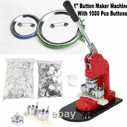 1/2.5cm Button Maker Punch Press Machine 1000 Pin Badge Parts + Circle Cutter
