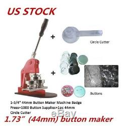 1-3/4 44mm Button Maker Machine Badge Press+1000 Button Supplies+Circle Cutter