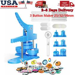 25,32,58mm Button Maker Badge Punch Press Machine with 400pcs Badge Parts US
