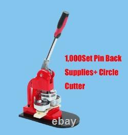 25mm Badge Button Maker Machine Punch Press Kit +1000 Pin Parts+ Circle Cutter