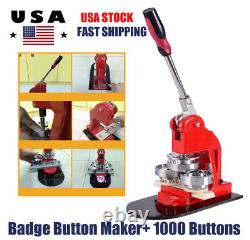 25mm Badge Button Maker Machine Punch Press Kit +1000 Set Parts+ Circle Cutter