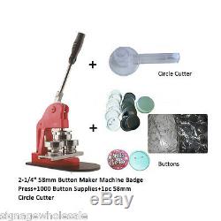 2-1/4 58mm Button Maker Machine +1000 Badges Supplies+Circle Cutter