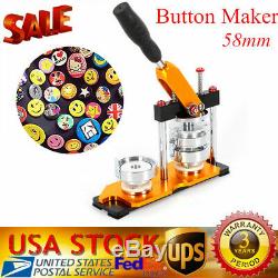 2.28 (58mm) Button Maker Machine+100 Buttons Circle Badge Punch Press Pin USA