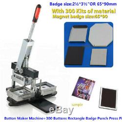 2½3½ 6590mm Button Maker Machine+300 Buttons Rectangle Badge Punch Press Pin