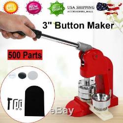 3 inch DIY Button Maker Machine + 500 Parts Badge Punch Pin + Circle Cutter USA