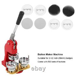 58mm Button Maker Badge Punch Press Machine with500 Parts Circle Cutter US