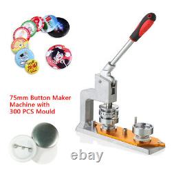 75mm 3'' Badge Machine Button Press Puncher DIY Round Pin Maker + 300 Buttons US