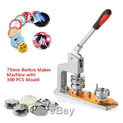 75mm Badge Punch Press Machine DIY Rotated Button Maker Machine with 300 Button US
