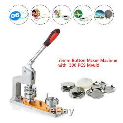 75mm Button Badge Pin Maker Machine Punch Press & 300PCS Buttons UPS SHIPPING