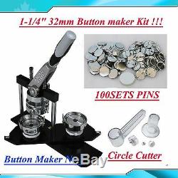 BIG SALE1-1/4 32mm Kit! Badge Button Maker Machine+100 Pin Badge +Circle Cutter