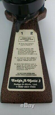 Badge A Matic 3 III Minit Minute 3 Badge Button Maker Works Great