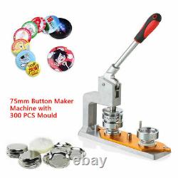Badge Button Maker Machine Pin Punch Press 75mm / 3 with 300 Button BRAND NEW
