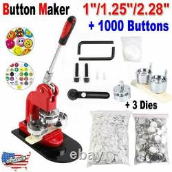 Button Maker 1 1.25 2.28, Badge Punch Press Machine +1000 Part + Circle Cutter