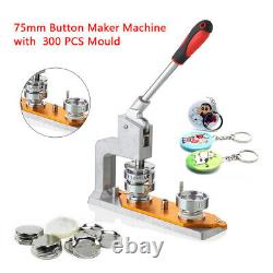 Button Maker Machine+300 Buttons Rectangle Badge Punch Press Pin 75mm