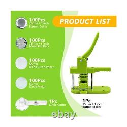 Button Maker Machine 75mm, 3-inch Green Badge Pin Press Button Making Kit wit