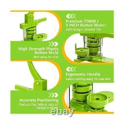 Button Maker Machine 75mm, 3-inch Green Badge Pin Press Button Making Kit wit