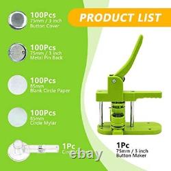 Button Maker Machine 75mm 3-inch Green Badge Pin Press Button Making Kit with