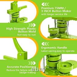 Button Maker Machine 75mm 3-inch Green Badge Pin Press Button Making Kit with