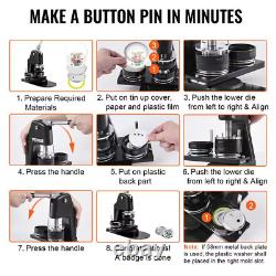 Button Maker Machine Badge Pin Machine 1.25 In. + 2.25 In. 500 Free Parts Press