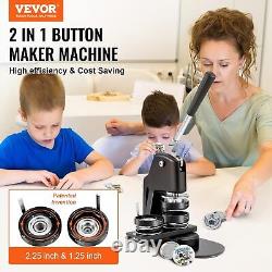 Button Maker Machine, Multiple Sizes 1.25+2.25 Inch Badge Punch Press Kit NEW