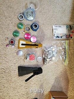 Button makers with badge reels and supplies, Badgeaminit and American