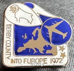 DERBY COUNTY INTO EUROPE 1972 Rare vintage badge Maker REEVES B'ham Brooch pin