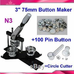 DIY N3 KIT 3 75mm Pro Button Maker+Circle cutter +1,00 Metal Pin Badge gift