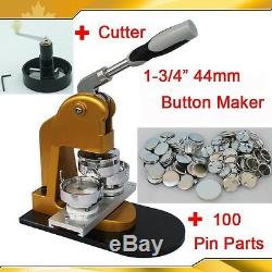 DIY Pro N1 1-3/4 44mm Badge Button Maker+ Metal Circle Cutter+100 Pin Parts
