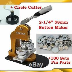 DIY Pro N1 2-1/4 58mm Badge Button Maker+Metal Circle Cutter+100 Pin Parts