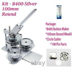 KIT-100mm (4) Badge Button Maker-B400+Round Mould+100 Pin Parts+Circle Cutter