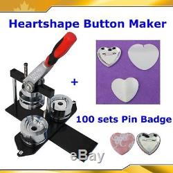 Kit! Badge Button Maker Heart Shape Machine+100 Pinback Supplies 2-1/4 57mm