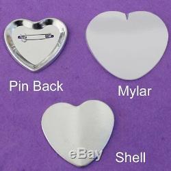 Kit! Badge Button Maker Heart Shape Machine+100 Pinback Supplies 2-1/4 57mm