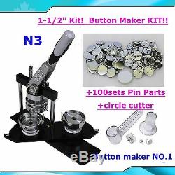 N3 1-1/2 Kit! Badge Button Maker + Circle Cutter +100 Pin Badge SCHOOL DIY