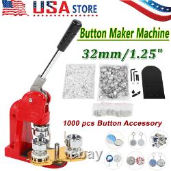 New Type 32mm Button Maker Machine DIY Round Pin Badge Press Kit with 1000 Buttons