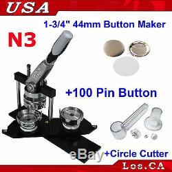 Pro N3 1-3/4 44mm Kit Badge Button Maker 100 Pin Badge Plastic Circle Cutter