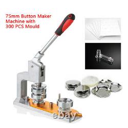 Rotated Button Maker Badge Punch Press Machine + 75mm Mold 300 Buttons Circle