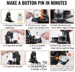 VEVOR Button Maker Machine, Multiple Sizes 1.25+2.25 Inch Badge Punch Press Kit