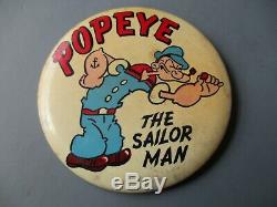 Vintage Popeye Pinback Badge Button 1940s Rare Kim and Cioffi maker 3 1/2 inch