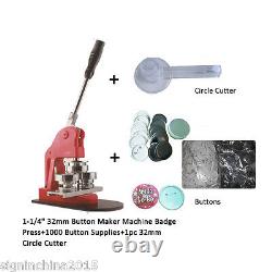 1-1/4 32mm Bouton Maker Machine Badge Press+1000 Bouton Supplies+1pc 32mmcutter