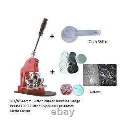 1-3/4 44mm Boutonnerie Machine Badge Presse + Bouton Fournitures + Cutter Cercle